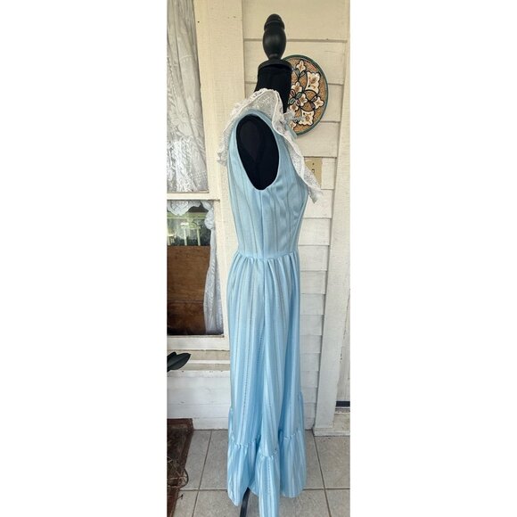 Vintage 70's Baby Blue Mai Dress With Lace Yoke Size Small - Picture 11 of 16